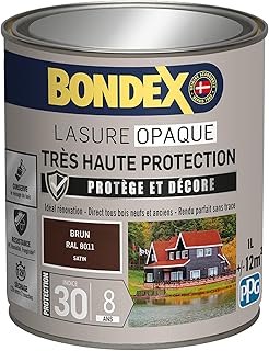 BONDEX - Lasure Opaque Très Haute Protection - Protège et Décore - Direct tous bois - Rendu parfait sans trace - 1 L Lasure Brun