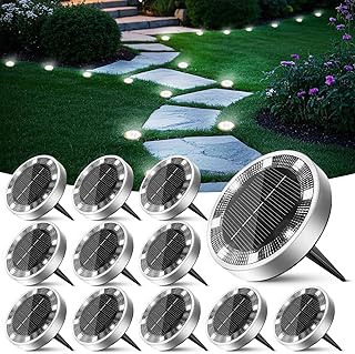Peasur Lampe Solaire Au Sol Lot de 12, Lumiere Solaire Exterieur Jardin 8 LED, Étanche Spot Solaire Extérieur, Eclairage Solaires pour Terrasse Allée Chemins Pelouse Cour Piscine