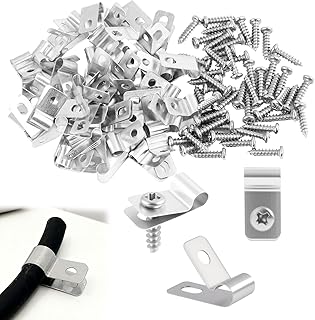 50 pièces de Pinces de Fixation pour Clôtures en Acier Inoxydable, Attaches Grillage Rigide avec Vis pour Fixation Murale Grillage Rigide sur Poteau, Pinces de Fixation pour Ø 4-5mm Câbles Tuyaux