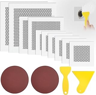 flintronic 10 Pièces Patch de Réparation de Mur en Aluminium, 2/4/6 Inch Patchs Auto-Adhésif en Maille, Kit de Réparation de Cloison Sèche, 2 Papier de Verre+2 Grattoirs, pour Réparation Murs Plafond