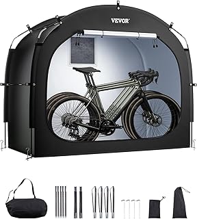 VEVOR Abri à Vélo pour 3-4 Vélos Tente de Rangement Spacieuse Étanche, Fenêtre Ventilée, Poteaux Fibre de Verre, Double Fermeture Éclair, Tissu Oxford, Porte Simple, Facile à Installer, pour Extérieur