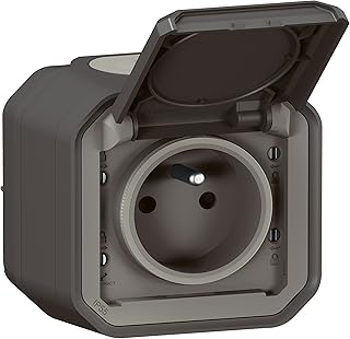 LEGRAND - Prise Etanche IP55 avec Terre Plexo - Prise 2P+T 16A Complète avec Volet - Pour Pose en Apparent - Fabriqué En France - Anthracite