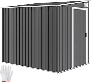 Outsunny Abri de Jardin en métal 2,81 m² avec Fondation, abri à Outils extérieur adossé en Acier galvanisé, Toit en Pente, cabane de Jardin avec 2 étagères Ajustables, 154x206,5x181cm, Gris