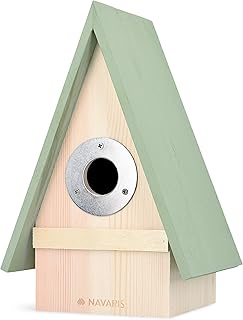 Navaris Nichoir à Oiseaux en Bois - Maison Cabane 23,5 cm x 15 cm x 12 cm pour Oiseau Mésange à Suspendre en Extérieur - Décoration Jardin