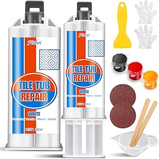 Kit de Réparation Carrelage, Receveur de Douche Résine & Baignoire/Évier 100ml – Repare Fissures, Rayures, Trous – Adapté pour Résine, Céramique/Porcelaine, Acrylique – Blanc + Couleur Assortie