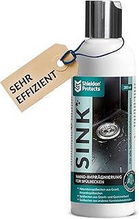 Shieldon Protects Hydrofuge pour Éviers en Granit, Imperméabilisant SINK Pierre Cuisine avec Nano-revêtement - Imprégnation et Entretien Granito - Idéal pour Hydrofuge Granit - 200 ml