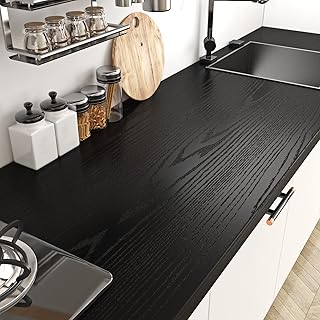 Livelynine Revêtement Plan de Travail Adhésif Bois Noir 60CMx500CM Lavable Papier Adhesif pour Meuble Cuisine Noir Armoire Table Bureau Revetement Adhesif Meuble Cuisine Papier Peint Bois Noirs