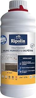 RIPOLIN -Traitement Murs Humides et Salpêtre - Intérieur & Extérieur - Nettoie, Assèche et Fixe les Fonds Poudreux - Haute Protection - Microporeux & Sans Rinçage - 0,75L - Incolore