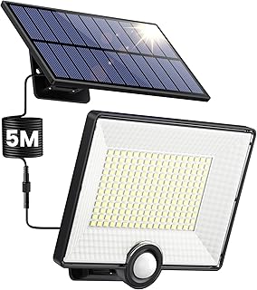 Pxwaxpy Lampe Solaire Extérieur Détecteur de Mouvement, [3 Modes/204LED/2000LM] Lumière Solaire Extérieure étanche IP65 éclairage Extérieur Solaire, Spot LED avec Câble de 16,4ft pour Jardin, Garage