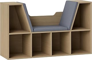 HOMCOM Bibliothèque Banc 2 en 1 avec Coussins de siège, étagère Cube 6 Compartiments Ouverts et 2 Niveaux, Meuble de Rangement pour Salon, Chambre à Coucher, Bureau, 102 x 30 x 61 cm, chêne