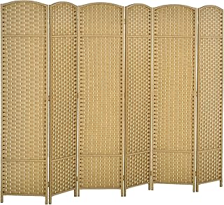 HOMCOM Paravent Interieur en Bois 6 Panneaux 240 x 170 cm séparateur de pièce Pliable avec Finition tissée, closion de séparation pour Salon, Chambre à Coucher, Maison, Bois Naturel