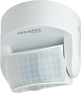 Oktaplex Bea Détecteur de Mouvement extérieur IP65 orientable 180° Capteur Infrarouge 12 m Portée 230 V Blanc Mat avec capteur crépusculaire