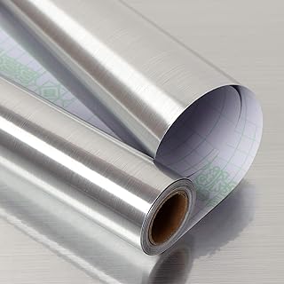 Livelynine Papier Peint en Acier Inoxydable Effet Nickel Brossé Revêtement Plan de Travail Adhésif Résistant à L