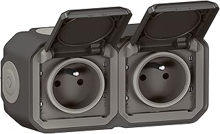 LEGRAND - Prise Etanche Double IP55 avec Terre Plexo - Prise 2P+T 16A Complète avec Volet - Pour Pose en Apparent - Montage Horizontal - Anthracite