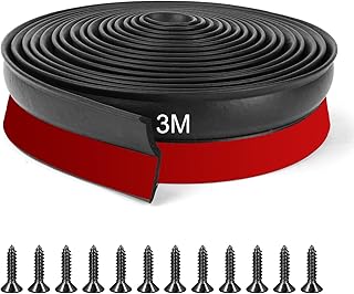 Flintronic Joint porte garage 3m, Joint de seuil pour porte de garag, Épaisseur Joint de Seuil de sol de garage en caoutchouc, Barrière anti-inondation et isolation thermique, facile à couper(Noir)