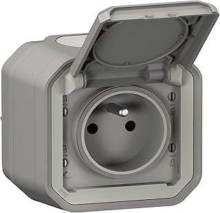 LEGRAND - Prise Etanche IP55 avec Terre Plexo - Prise 2P+T 16A Complète avec Volet - Pour Pose en Apparent - Gris