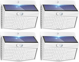 Peasur Lampe Solaire Exterieur Detecteur de Mouvement Lot de 4, LED Lumiere Extérieur avec Détecteur, 3 Modes/etanche Spot Solaire, Eclairage Extérieure pour Jardin Murale Garage, Blanc Froid