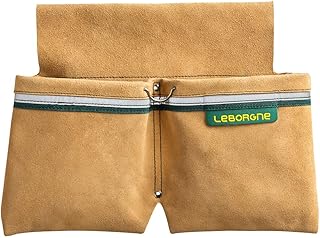 Leborgne, Bipoche en coute de Cuir + Porte Tenaille + Bande Réfléchissante Batipro, Ensemble de 3 Outils pour maçons et coffreurs, Couleur Noire, idéal pour Un Travail en Toute sécurité et Confort