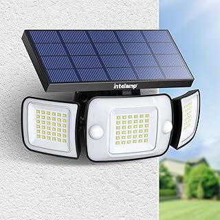 intelamp Lampe Solaire Exterieur 6000mAh Lumière Solaire Extérieure avec Détecteur de Mouvement 1200LM IP65 Eclairage Exerieur Solaire Projecteur LED de Sécurité Eclairage Mural d