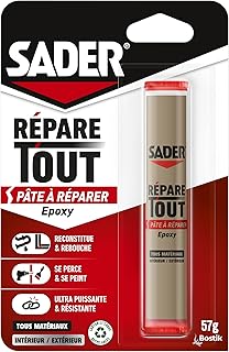 Sader Répare Tout - Pâte à Réparer Epoxy - Tous Matériaux – Intérieur/Extérieur – Couleur : Gris – 1 Tube 57 g 30621068
